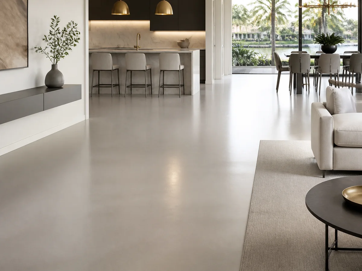 Seamless warm gray residential floor coating