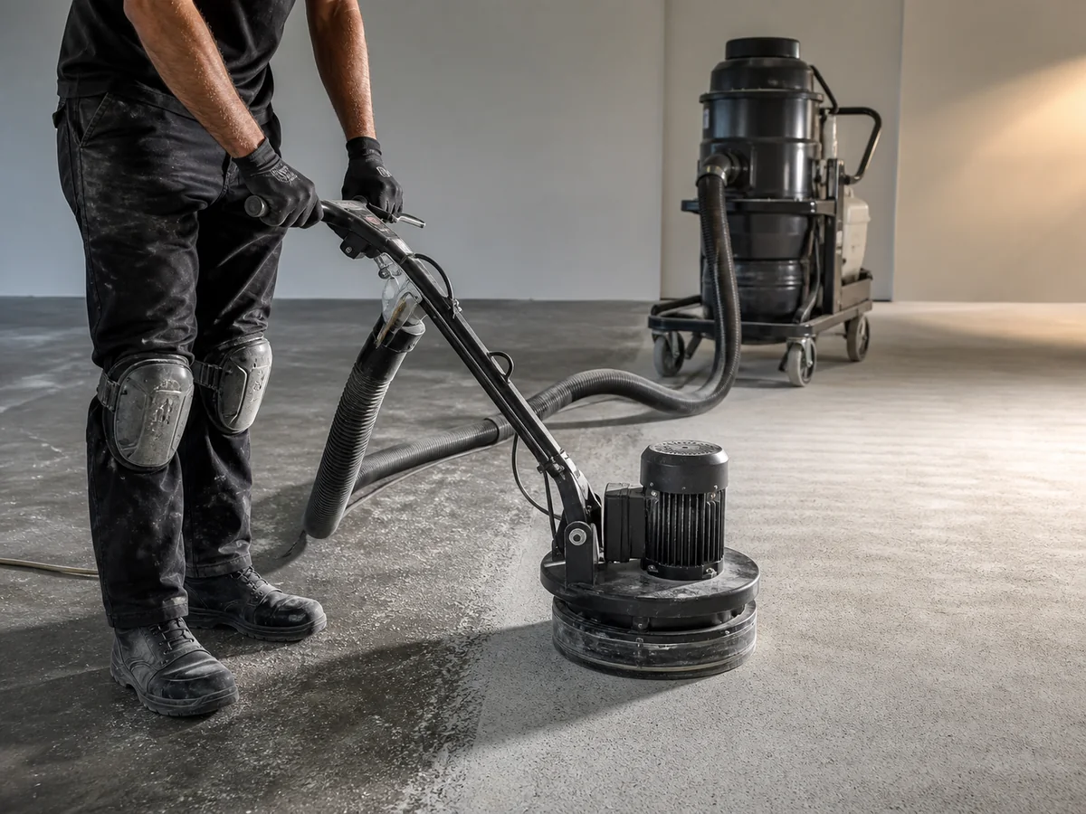 Professional concrete surface preparation with a floor grinder